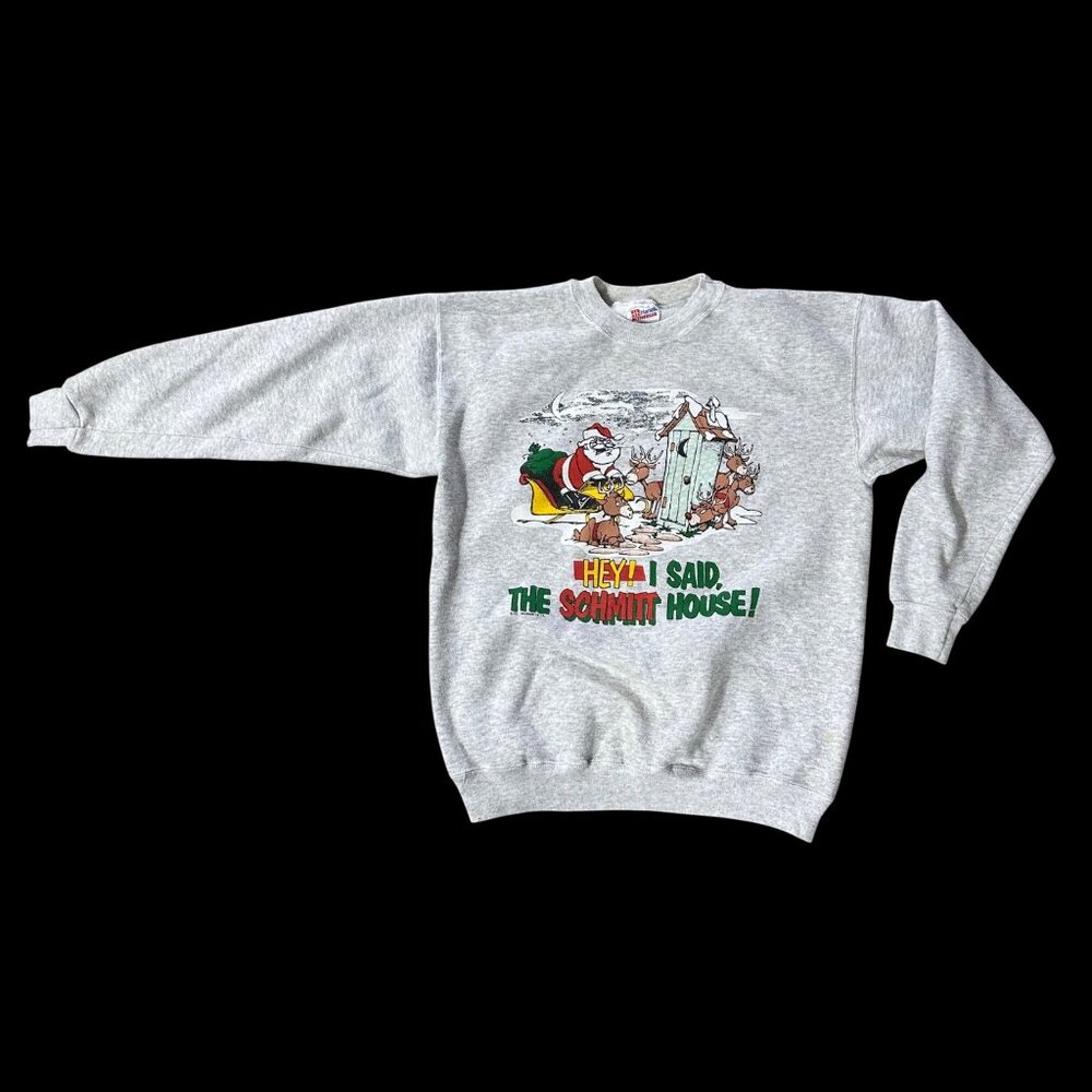 Vintage 1990s Hanes Christmas Sweatshirt Medium Santa Funny Ugly Holiday Sweater - Picture 2 of 10